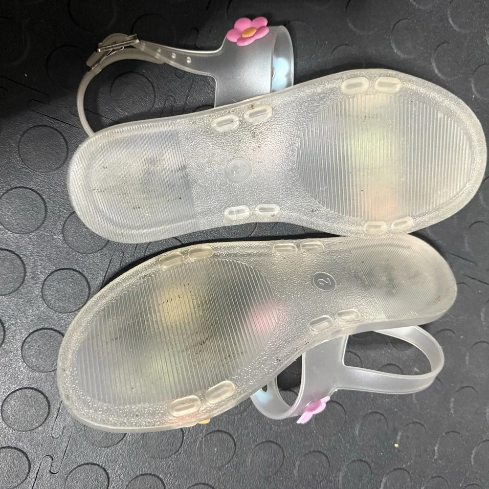 Girls Flower Jelly Adjustable Buckle Ankle Sandals Clear Sz 2 Art Class Y2K